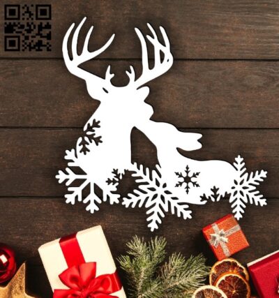 Deers with Snowflakes E0015666 file cdr and dxf free vector download for laser cut plasma