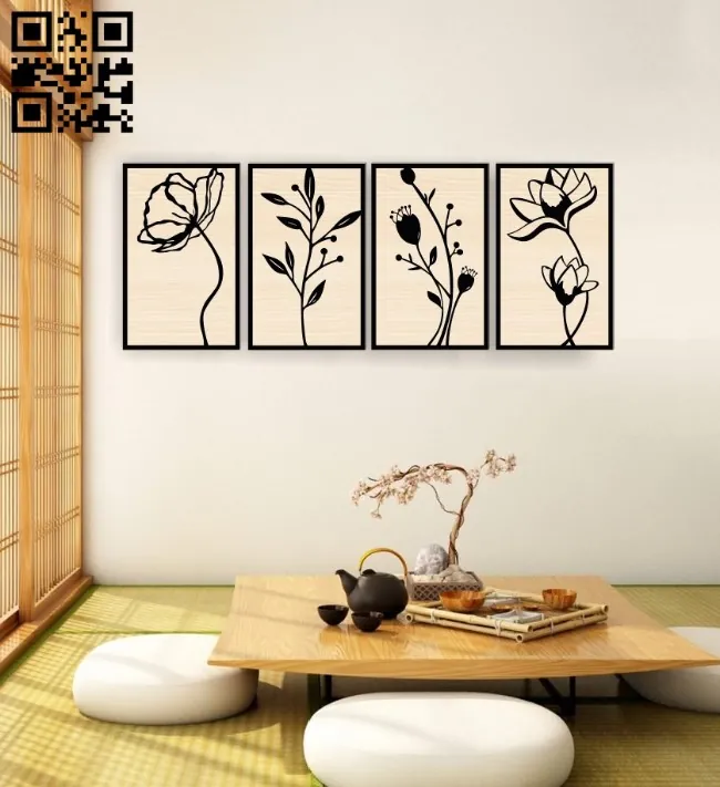 Flowers wall decor E0016453 file pdf free vector download for laser cut plasma