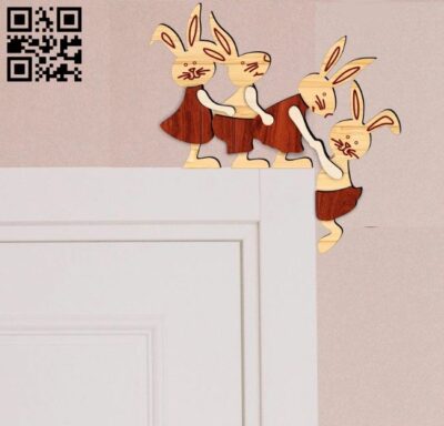 Rabbits door corner decor E0018448 file cdr and dxf free vector download for Laser cut
