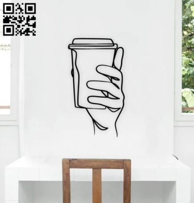 Hand with cup line art E0019024 file cdr and dxf free vector download for laser cut plasma