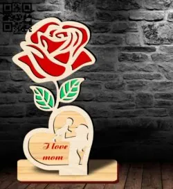 Mother’s Day Rose E0019225 file cdr and dxf free vector download for Laser cut