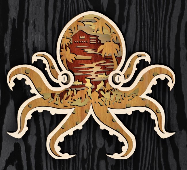 Layered octopus E0019726 file cdr and dxf free vector download for laser cut