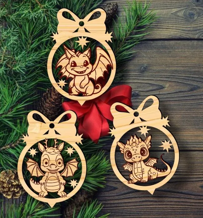 Dragon Christmas tree decoration E0020083 file cdr and dxf free vector download for laser cut