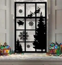 Christmas window scene E0020229 file cdr and dxf free vector download for laser cut plasma