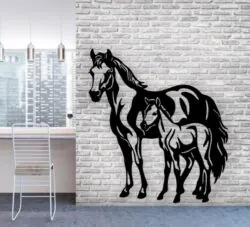 Mother horse and foal wall decor E0020866 file cdr and dxf free vector download for laser cut plasma