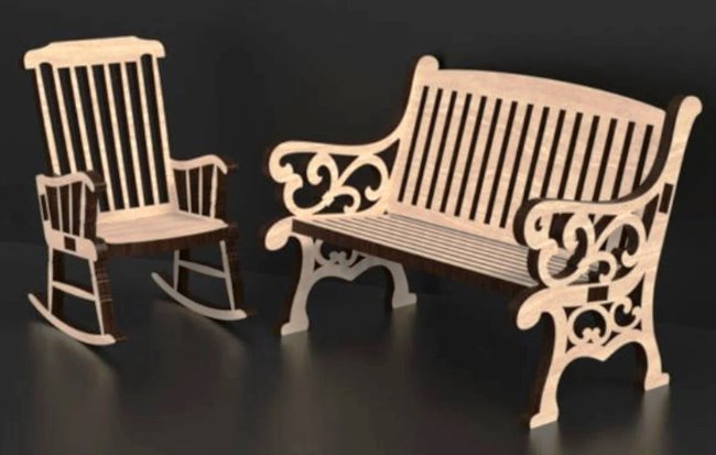 Chair and bench E0022068 file cdr and dxf free vector download for Laser cut