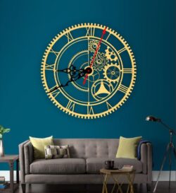 Gear wall clock E0022232 file cdr and dxf free vector download for Laser cut
