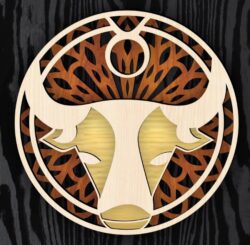 Multilayer Taurus zodiac E0022175 file cdr and dxf free vector download for Laser cut