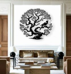 Tree and bird wall decor E0022207 file cdr and dxf free vector download for Laser cut plasma
