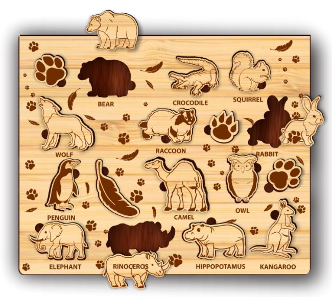 Animal puzzle E0022392 file cdr and dxf pdf free vector download for Laser cut