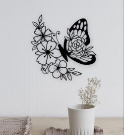 Butterfly and flowers E0022342 file cdr and dxf free vector download for laser cut plasma