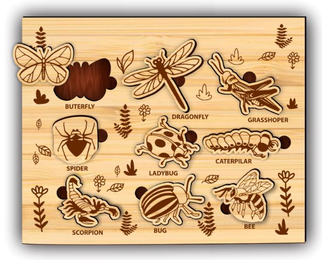 Insect puzzle E0022394 file cdr and dxf pdf free vector download for Laser cut