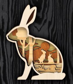 Layered Rabbit E0022517 file cdr and dxf pdf free vector download for Laser cut