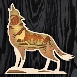 Layered Wolf E0022515 file cdr and dxf pdf free vector download for Laser cut