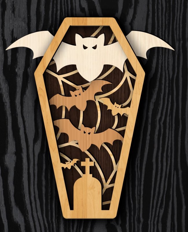 Layered coffin E0022568 file cdr and dxf free vector download for laser cut, download file cnc, download file plasma, dowload free vector, download file vector, file vector