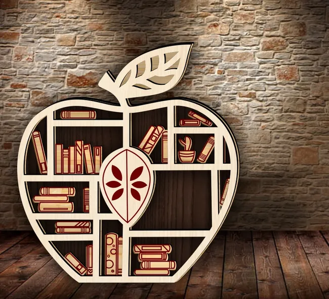 Apple book shelf E0022753 file cdr and dxf pdf free vector download for Laser cut