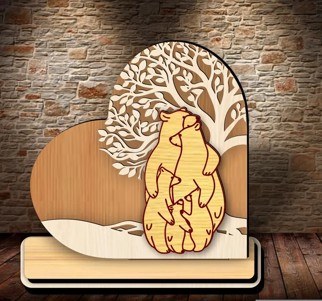 Bear family stand E0022808 file cdr and dxf pdf free vector download for Laser cut