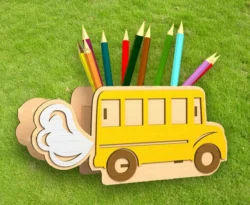 Bus pencil holder E0022925 file cdr and dxf pdf free vector download for Laser cut