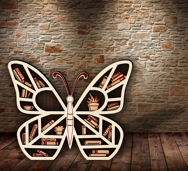 Butterfly book shelf E0022755 file cdr and dxf pdf free vector download for Laser cut