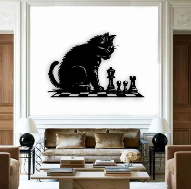 Cat and chess E0022628 file cdr and dxf pdf free vector download for Laser cut