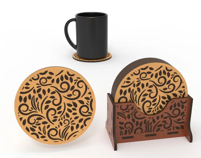 Coasters and holder E0022840 file cdr and dxf pdf free vector download for Laser cut