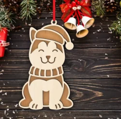 Dog Christmas ornament E0022862 file cdr and dxf pdf free vector download for Laser cut