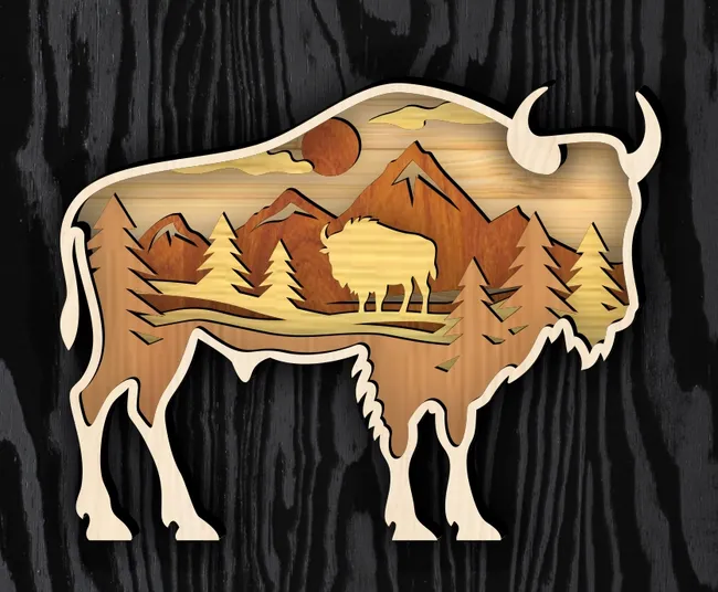 Layered Bison E0022806 file cdr and dxf pdf free vector download for Laser cut