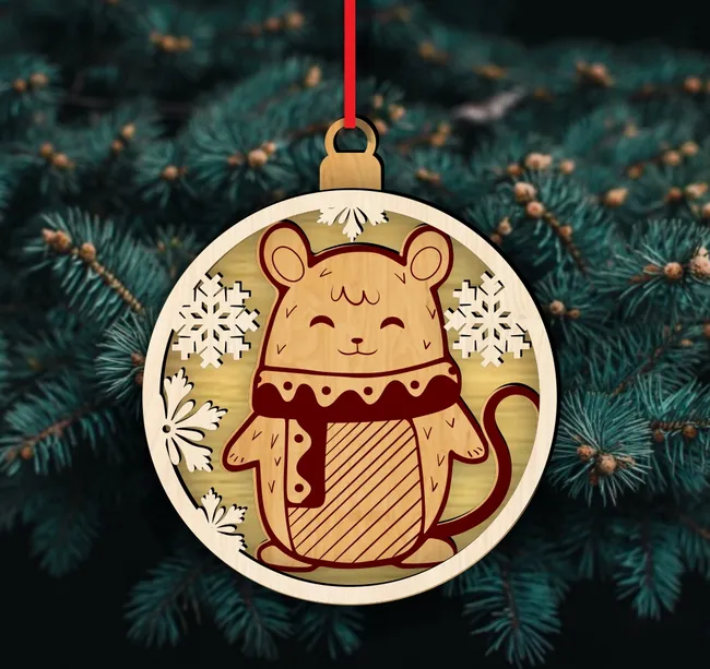 Mouse Christmas ornament E0022904 file cdr and dxf pdf free vector download for Laser cut