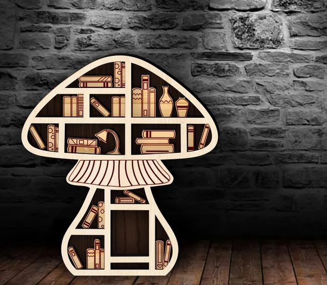 Mushroom book shelf E0022754 file cdr and dxf pdf free vector download for Laser cut