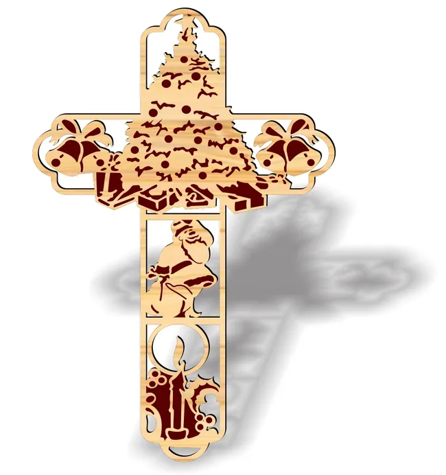 Santa Claus with cross E0022850 file cdr and dxf pdf free vector download for Laser cut