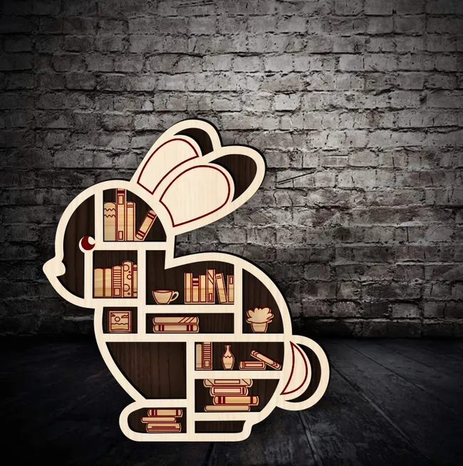 Rabbit book shelf E0022758 file cdr and dxf pdf free vector download for Laser cut