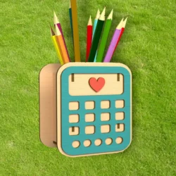 Calculator pencil holder E0022924 file cdr and dxf pdf free vector download for Laser cut