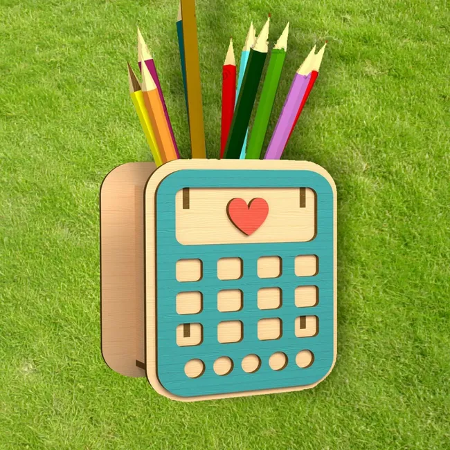 Calculator pencil holder E0022924 file cdr and dxf pdf free vector download for Laser cut