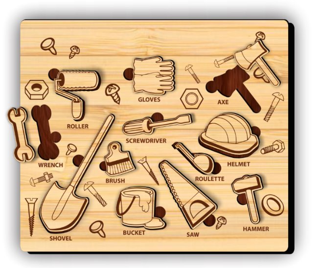 Tools puzzle E0022692 file cdr and dxf pdf free vector download for Laser cut