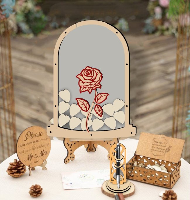 Wedding wishes and pen holder E0022672 file cdr and dxf pdf free vector download for Laser cut