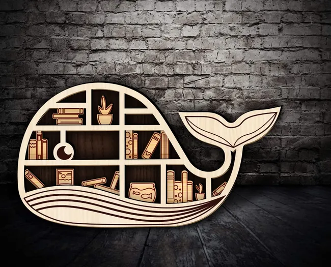 Whale book shelf E0022752 file cdr and dxf pdf free vector download for Laser cut