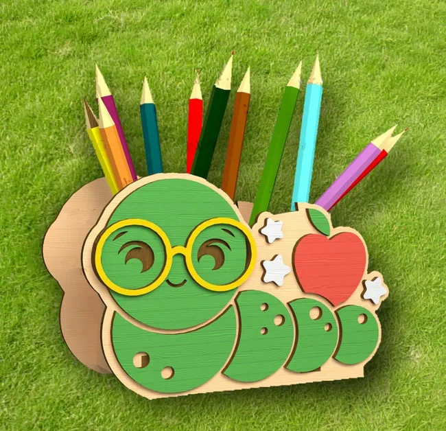 Worm pencil holder E0022922 file cdr and dxf pdf free vector download for Laser cut