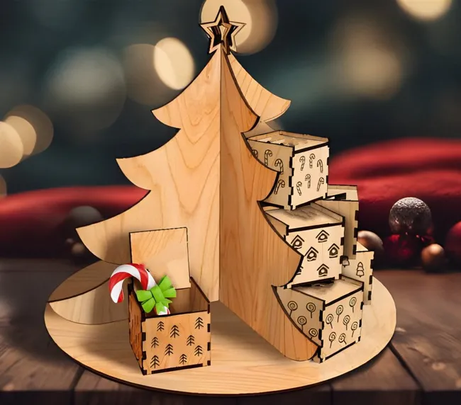 Christmas tree and box E0023023 file cdr and dxf pdf free vector download for laser cut