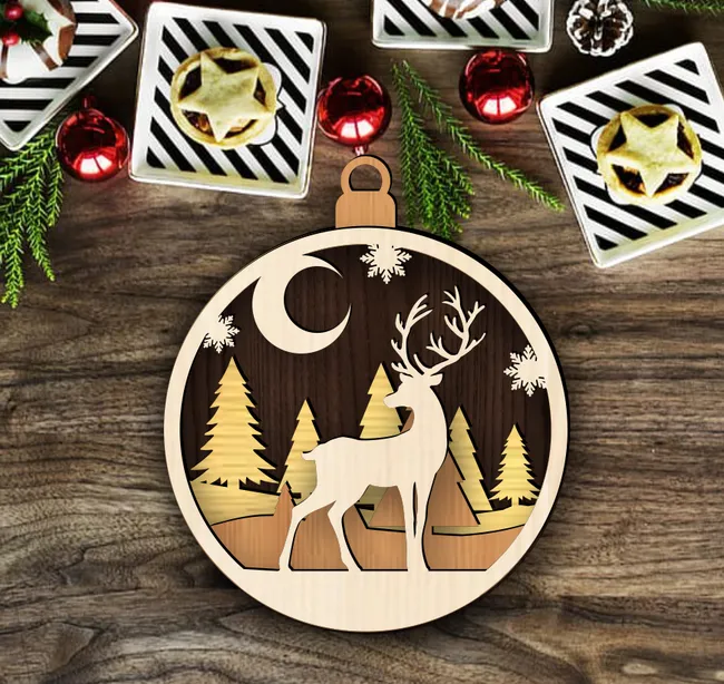 Deer Christmas ornament E0023125 file cdr and dxf pdf free vector download for laser cut