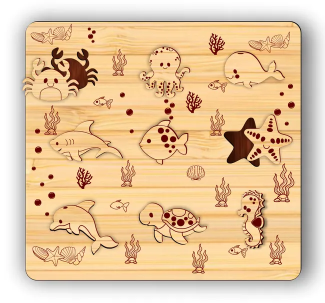 Sea animals puzzle E0023108 file cdr and dxf pdf free vector download for laser cut