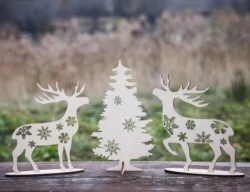 Deer at the Christmas tree file cdr and dxf free vector download for Laser cut