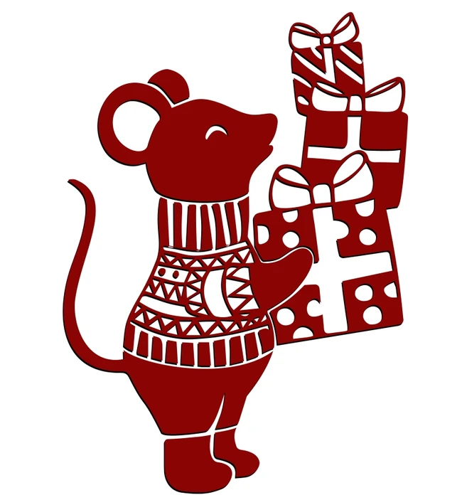 Mouse with christmas file cdr and dxf free vector download for print or laser engraving machines