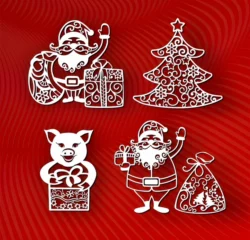 Santa claus and pig with christmas presents free vector download for Laser cut