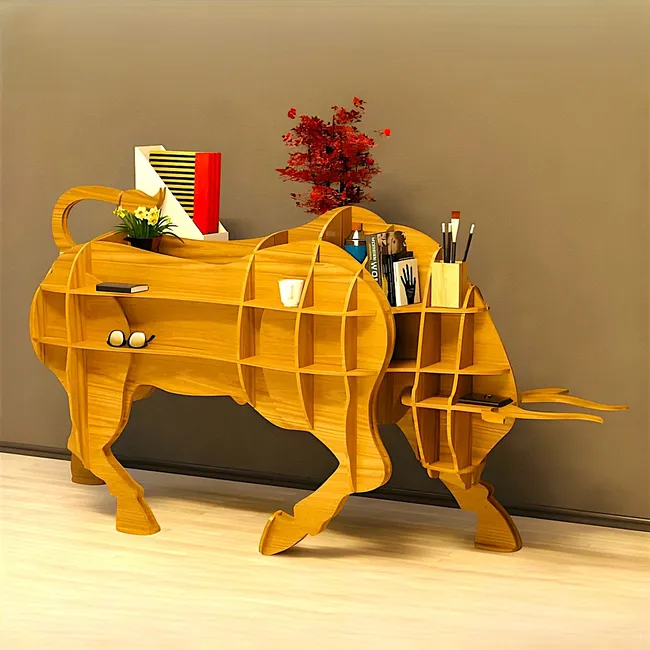 Bull shaped wooden table model E1000127 free download vector file Laser cut and CNC cut wood