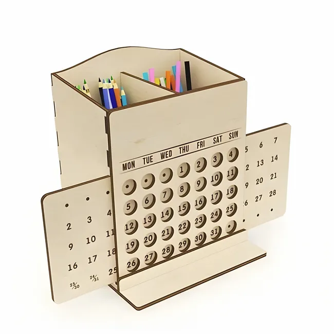 Calendar with pen organizer E1000157 free download vector file Laser cut and CNC cut wood