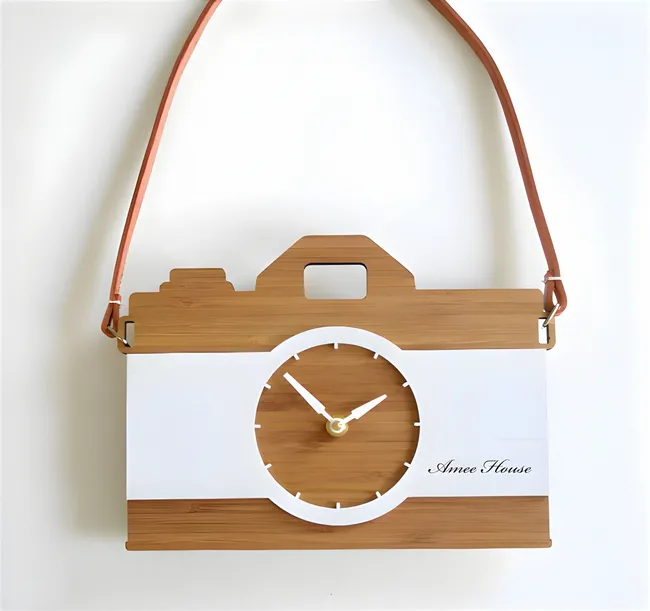 Camera shaped wall clock E1000130 free download vector file Laser cut and CNC cut wood