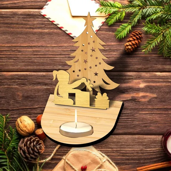 Christmas candle holder E0023212 file cdr and dxf pdf free vector download for Laser cut