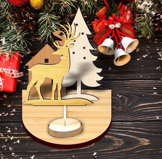 Christmas candle holder E0023214 file cdr and dxf pdf free vector download for Laser cut