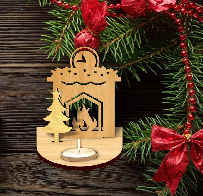 Christmas candle holder E0023215 file cdr and dxf pdf free vector download for Laser cut