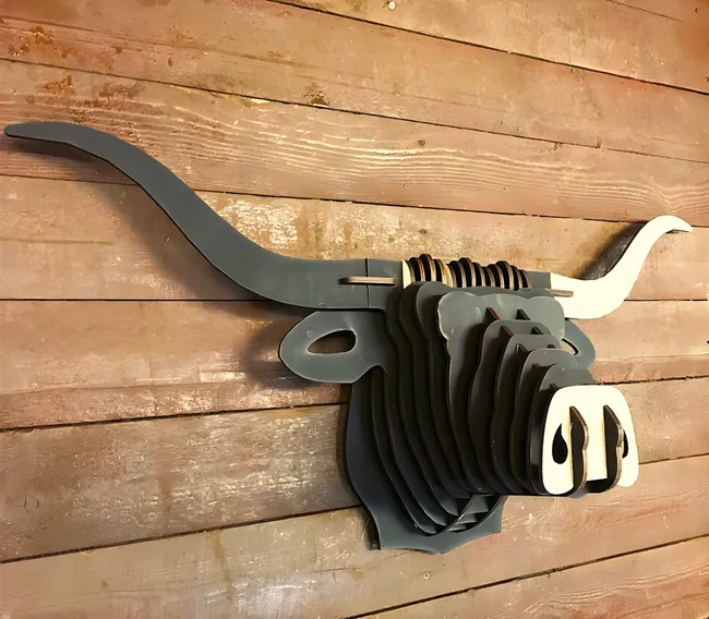 Cow head file 3d puzzle E1000001 Free download vector file Laser cut and CNC Cut Wood